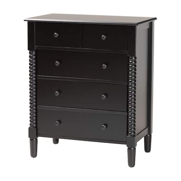 Baxton Studio Braith Black 5-Drawer 31.5 in. Chest of Drawers