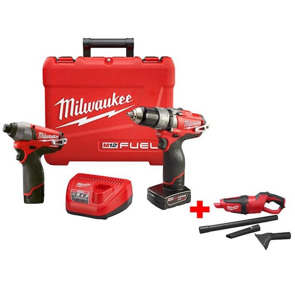 Milwaukee M12 12V FUEL Lithium-Ion Brushless 1/2 in. Hammer Drill/Impact Combo Kit with Free M12 Cordless Vacuum
