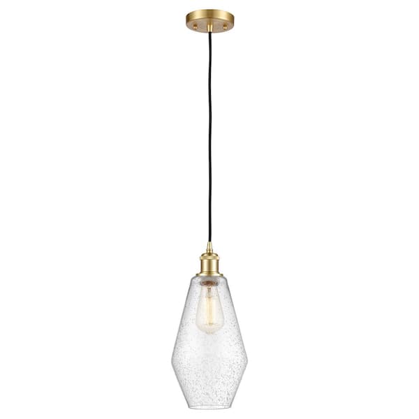 Cindyrella 100-Watt 1-Light Satin Gold Standard Mini Pendant Light with Seeded Glass Shade, No Bulbs Included