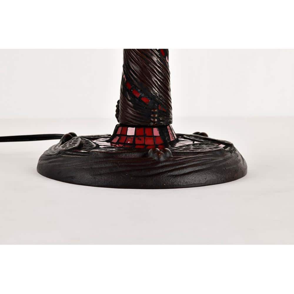 22" Red and Bronze Stained Glass Dragonfly Table Lamp