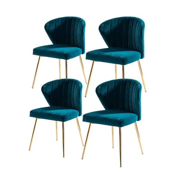 JAYDEN CREATION Olinto Modern Teal Velvet Channel Tufted Side Chair with Metal Legs (Set of 4)
