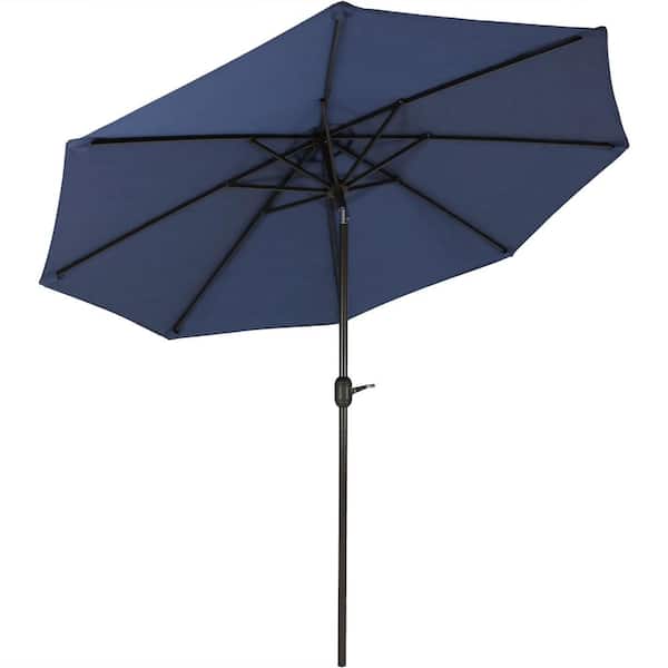 Sunnydaze 9 ft. Fade Resistant Aluminum Market Auto Tilt Patio Umbrella in Navy Blue