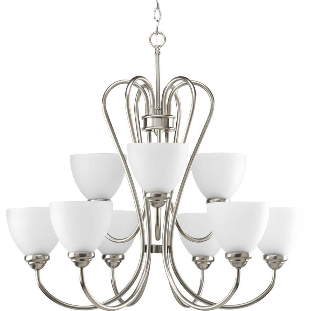 Heart Collection 9-Light Brushed Nickel Etched Glass Farmhouse Chandelier L