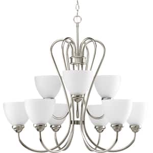 Heart Collection 9-Light Brushed Nickel Etched Glass Farmhouse Chandelier Light