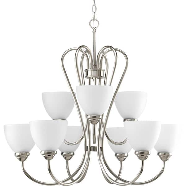 Progress Lighting Heart Collection 9-Light Brushed Nickel Etched Glass Farmhouse Chandelier Light
