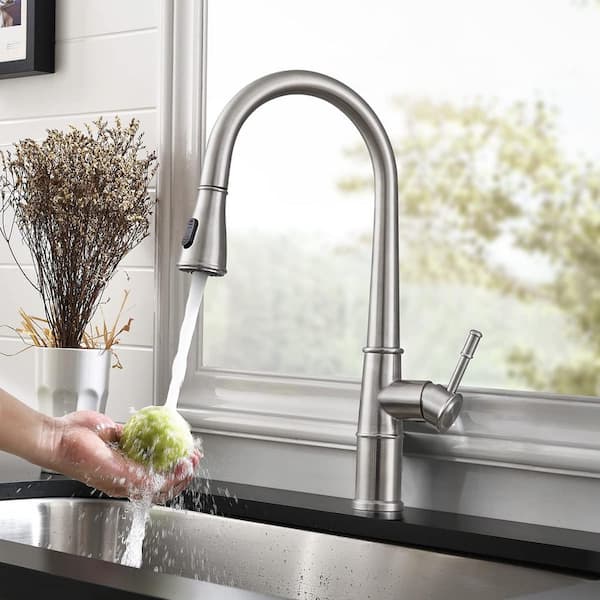Staykiwi Single Handle Pull Down Sprayer Kitchen Faucet with Advanced Spray Pull Out Spray Wand in Brushed Nickel