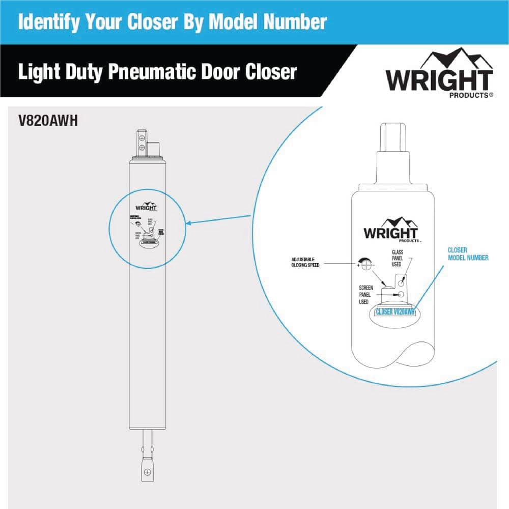 Wright Medium Duty White Aluminum Pneumatic Door Closer