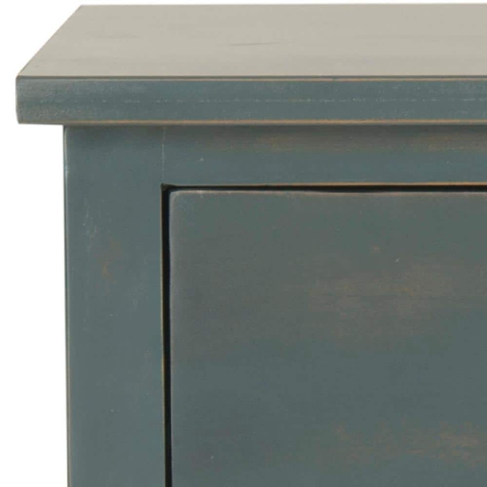 Transitional Blue and Gray Wood Metal Storage End Table