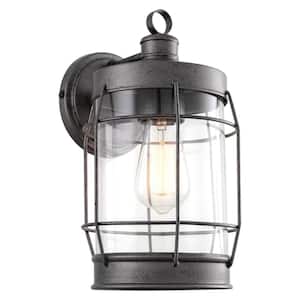 Whitlock 60-Watt 1-Light Galvanized Black Industrial Wall Sconce with Clear Shade, No Bulb Included