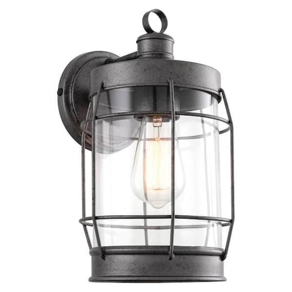 Kira Home Whitlock 60-Watt 1-Light Galvanized Black Industrial Wall Sconce with Clear Shade, No Bulb Included