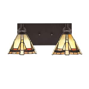 Albany 16 in. 2-Light Espresso Vanity Light with Zion Art Glass Shades