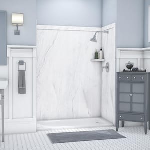 Adaptable 60 in. x 60 in. x 80 in. 9-Piece Easy up Adhesive Alcove Shower Surround in Oyster