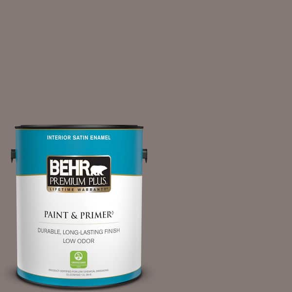 BEHR PREMIUM PLUS 1 gal. #N140-5 Complex Gray Satin Enamel Low Odor Interior Paint & Primer