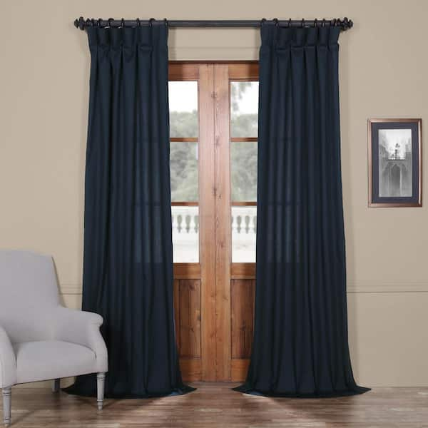 Exclusive Fabrics & Furnishings Polo Navy Blue Room Darkening Solid Cotton Curtain - 50 in. W x 120 in. L