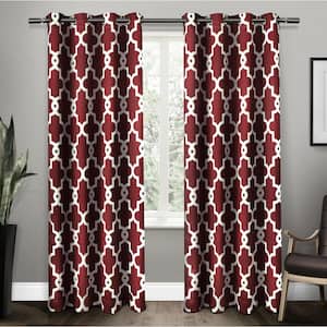 Ironwork Burgundy Woven Trellis 52 in. W x 84 in. L Noise Cancelling Thermal Grommet Blackout Curtain (Set of 2)