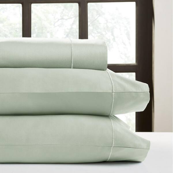 PERTHSHIRE Platinum 4-Piece Celedon Solid 820 Thread Count Cotton King Sheet Set