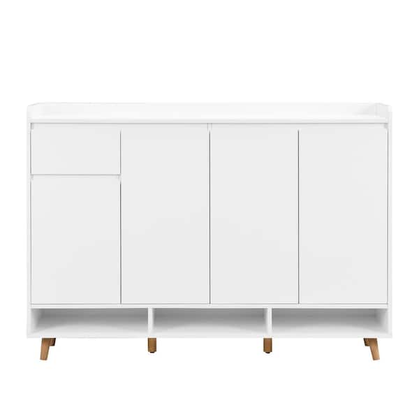 39 in. H x 55 in. W Black Shoe Storage Cabinet with Adjustable Shelves and Drawer Shoe Rack Organizer w/Solid Wood Legs