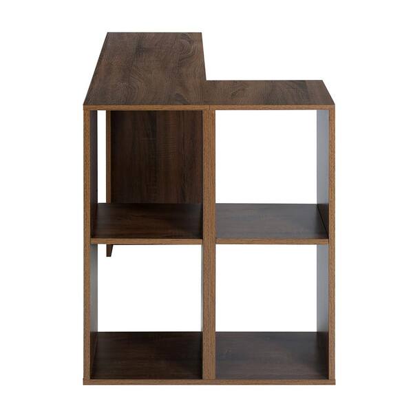 Ultic Walnut L Shaped Home Office Desk Wooden Computer Desk with Storage  Drawers & Shelf