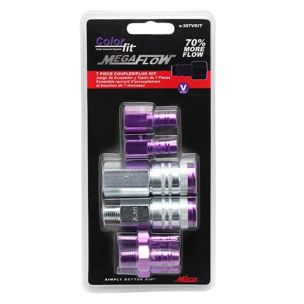 Milton Industries Inc Colorfit By Milton Highflowpro Coupler Plug Kit V Style Purple 1 4 In Npt 7 Piece S 307vkit