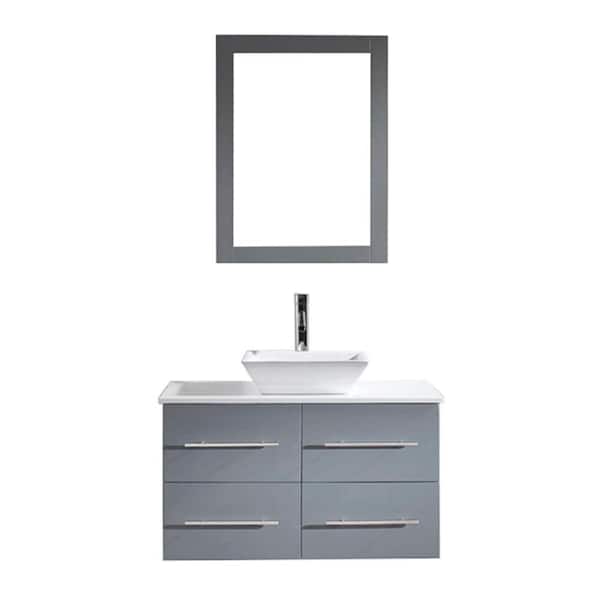 Virtu USA Marsala 36 in. W Bath Vanity in Gray with Stone Vanity Top in White with Square Basin and Mirror
