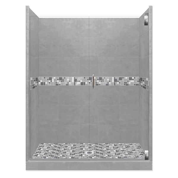 American Bath Factory Newport Grand Hinged 42 in. x 48 in. x 80 in. Center Drain Alcove Shower Kit in Wet Cement and Chrome Hardware
