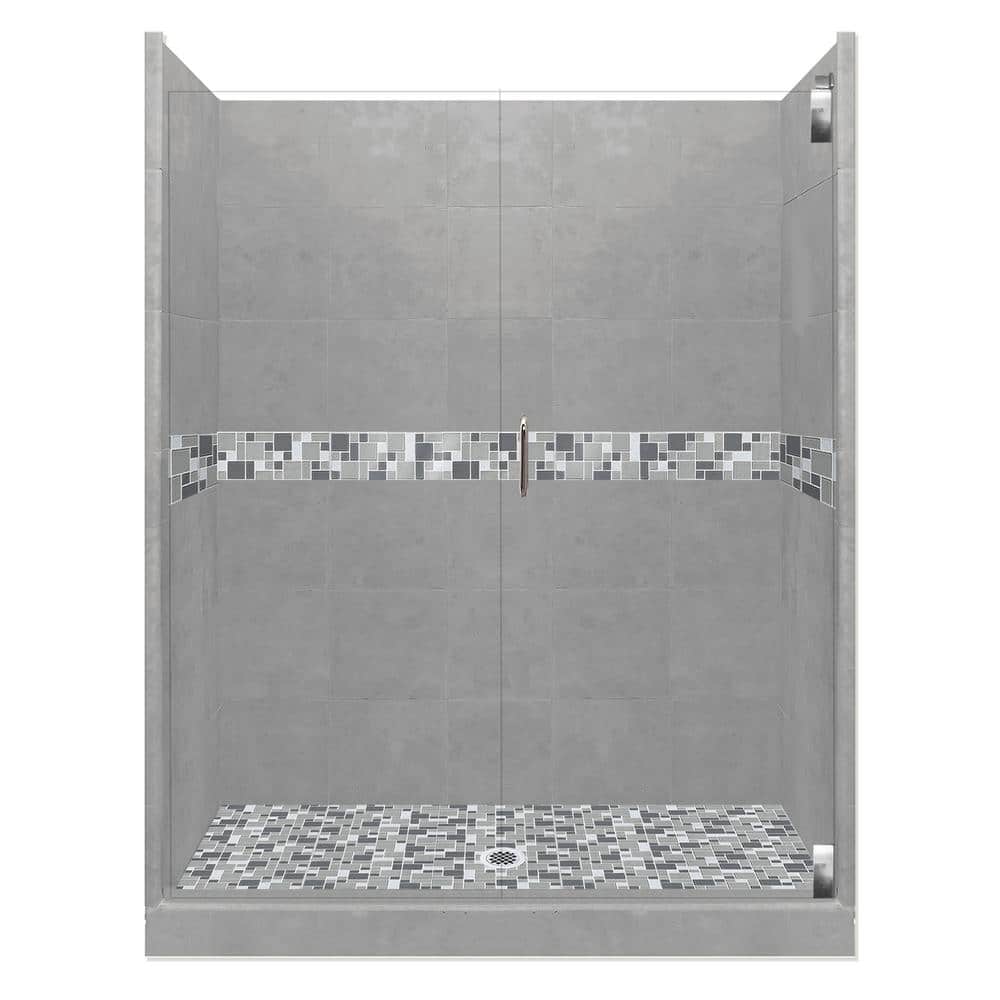 Newport Grand Hinged 30 in. x 60 in. x 80 in. Center Drain Alcove Shower Kit in Wet Cement and Chrome Hardware price history on PriceWatchPro