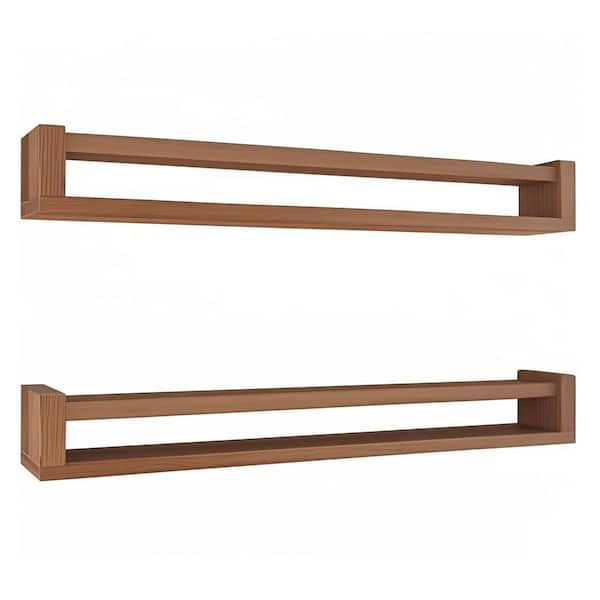 Unbranded 32 in. W x 4 in. D Dark Brown Nursery Floating Shelves, Solid Wood Decorative Wall Shelf (Set of 2)
