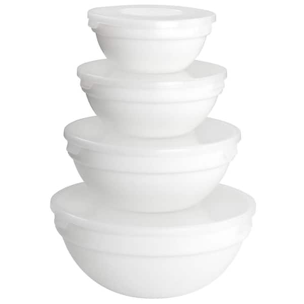 Gibson Ultra White Shadow 8-Piece Tempered Opal Glass Bowl and Lid Set in White