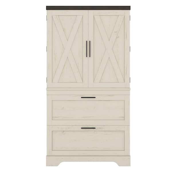 61.70 in. H Modern Wooden Decorative Cabinet With Interior Door Storage Dividers And Drawers Antique Beige