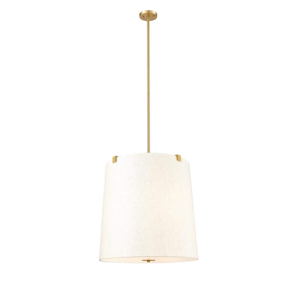 Weston 24 in. 6-Light Modern Gold Shaded Pendant Light with Cream Fabric Sh