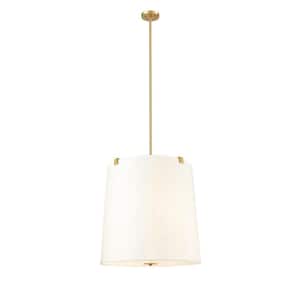 Weston 24 in. 6-Light Modern Gold Shaded Pendant Light with Cream Fabric Shade, No Bulbs Included