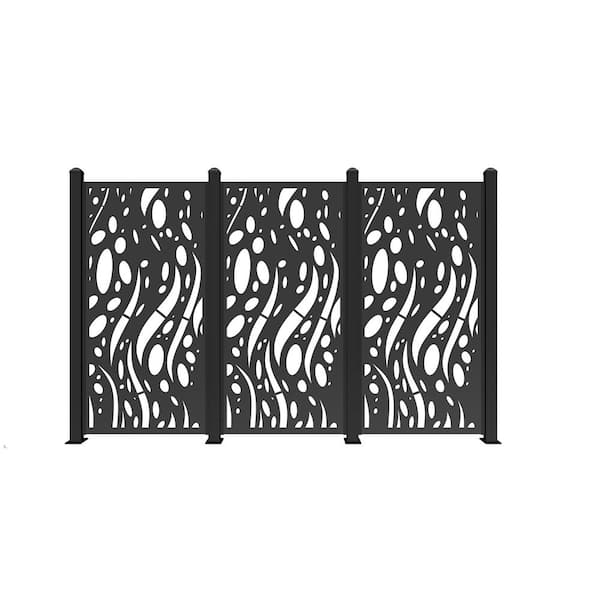 Ejoy 72 in. x 36 in. Black Composite Garden Fence Panel (Set of 3-Piece Panel, 6-Piece U Shape Channel, 4-Piece 6 ft. Poles)