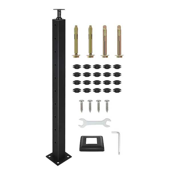 36 x 2 x 2 Black Stair Railing Kit with Cable Grommets, Adjustable Top Line Post for Cable Handrail Metal