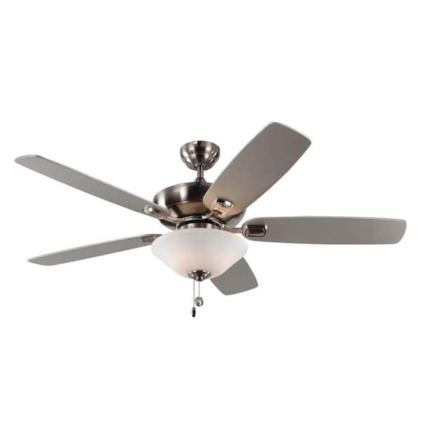 Generation Lighting Colony Max Plus 52 in. Brushed Steel Ceiling Fan with Silver and American Walnut Reversible Blades and LED Light Kit