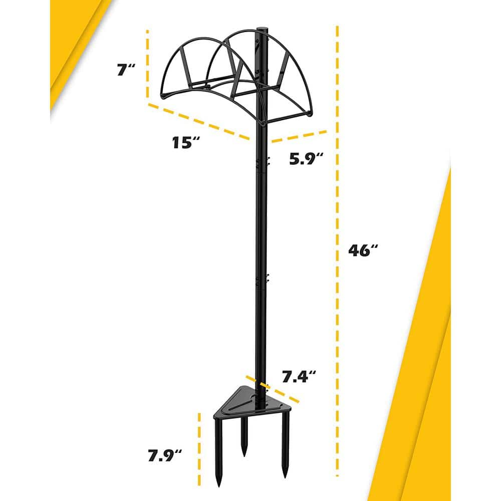 Black Heavy-Duty Freestanding Metal Garden Hose Holder