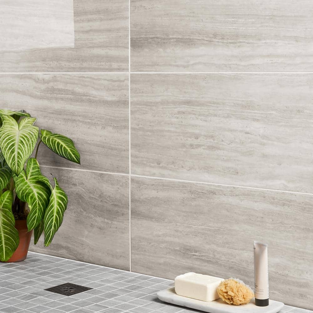 Large Gray Polished Porcelain Rectangular Floor and Wall Tile