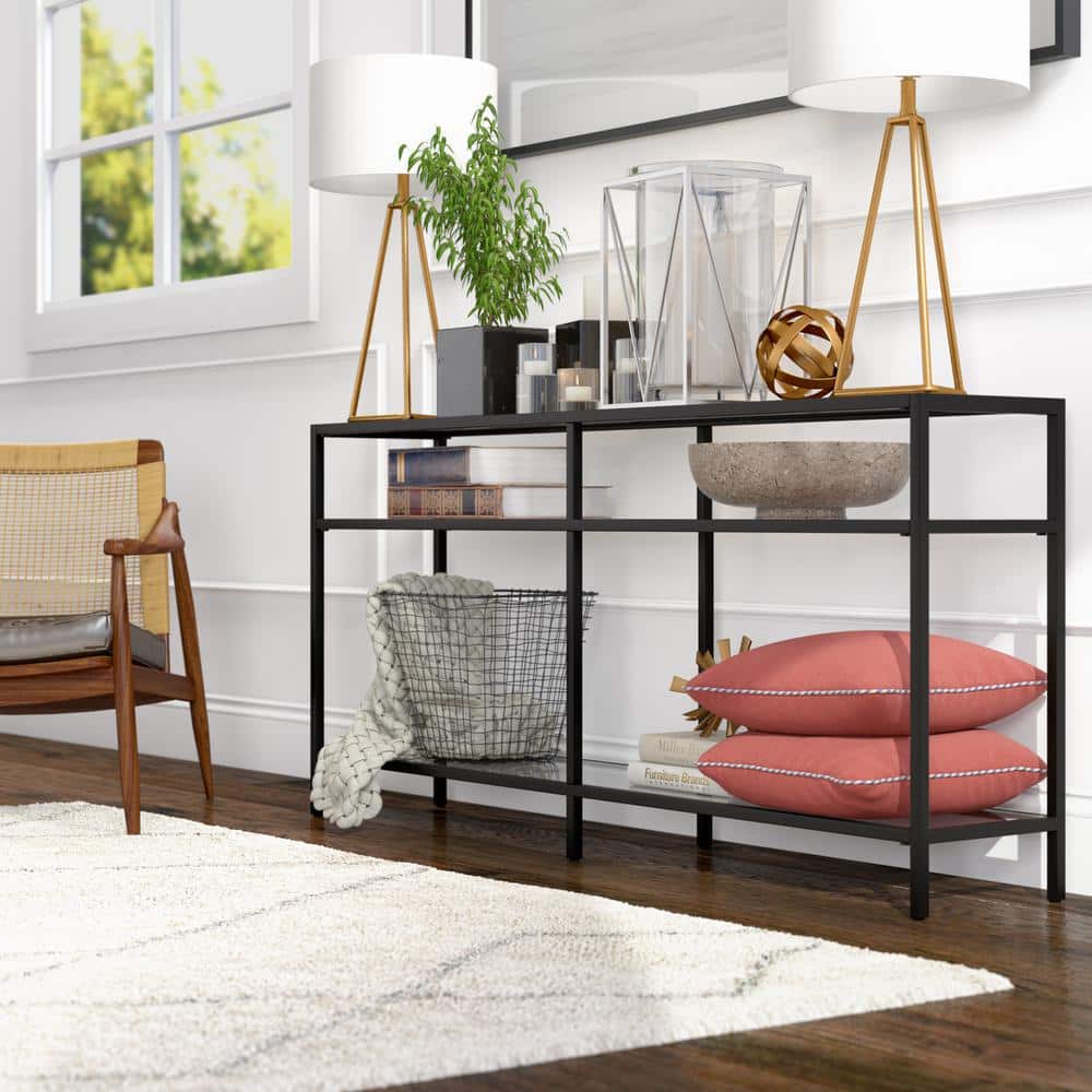 Modern Industrial 64" Blackened Bronze Console Table with Storage