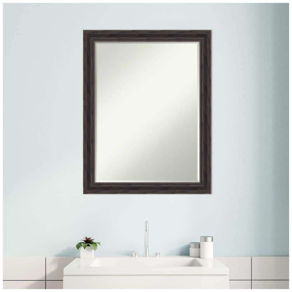 Rustic Pine Black Narrow Bevel Wood Bathroom Vanity Mirror