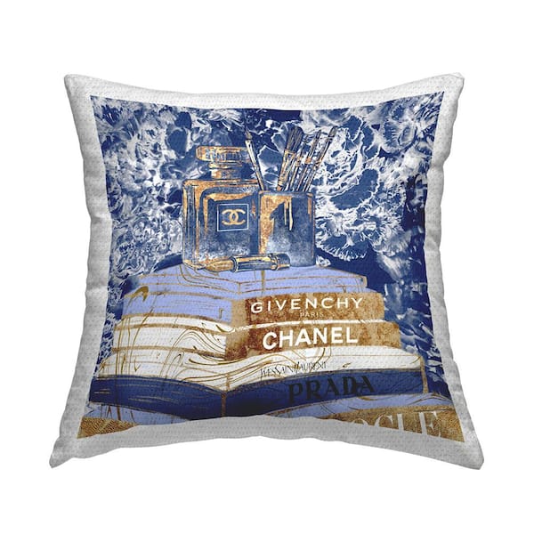 Stupell Industries Blue Fashion Book Pile Glam Designer Accessories Printed Pillow Blue Square Outdoor Throw Pillow