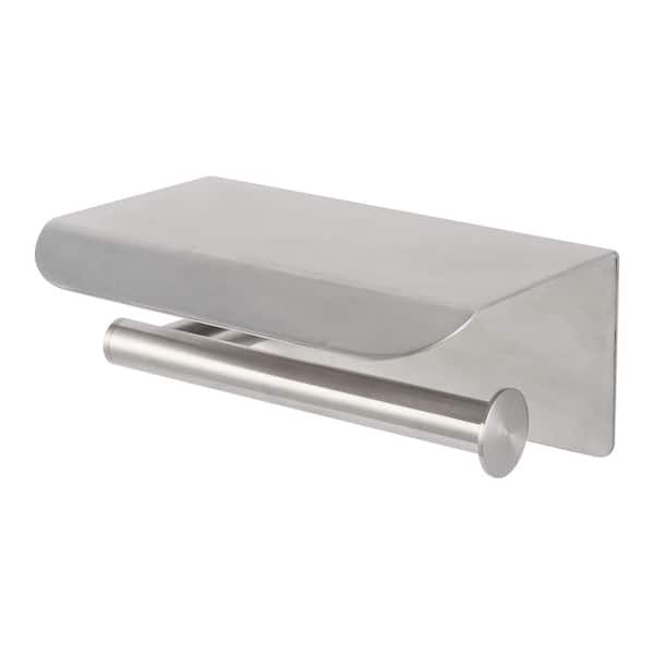 Transolid Maddox Wall-Mount Toilet Paper Holder with Shelf in Brushed Stainless