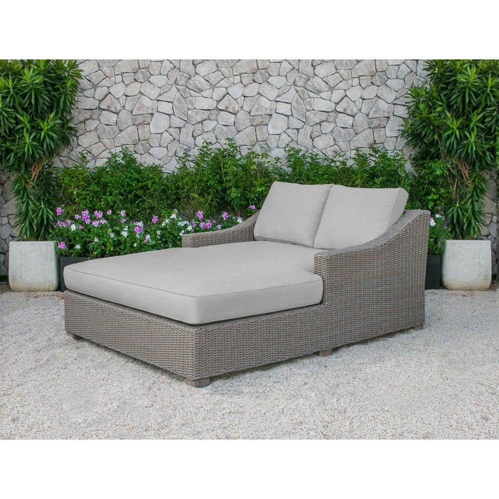 Renava Pismo Wicker Outdoor Day Bed with Beige Cushions
