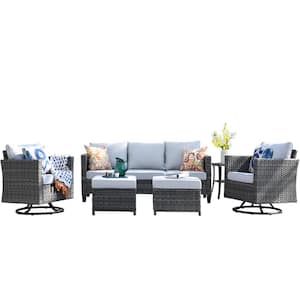 New Vultros Gray 6-Piece Wicker Outdoor Patio Conversation Set with Gray Cushions and Swivel Rocking Chairs