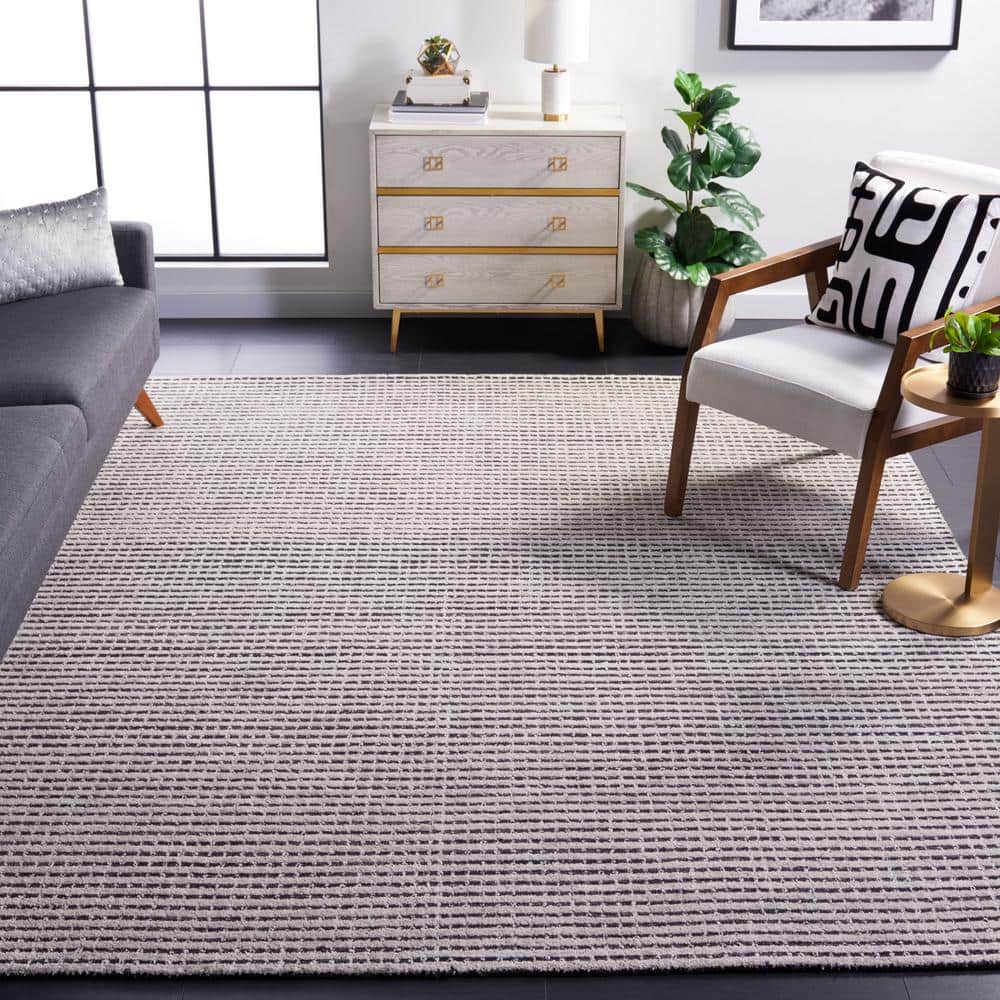 Handmade Black Wool Abstract Tufted Square Rug 6' x 6'