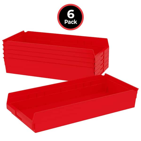 30174 Series, 11 1/8 in. W x 23 5/8 in. D x 4 in. H, Red Open Hopper Shelf Bins Storage Organizer System, 6-Pack