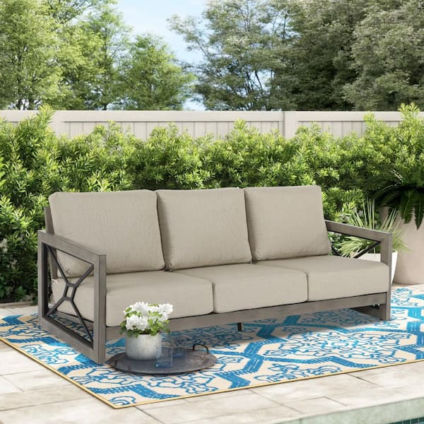 Marindo Aluminum Outdoor Conversation Sofa Couch with Echo Dune Sunbrella Cushions