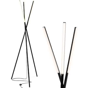 Stix 60 in. Classic Black Industrial 3-Light Adjustable LED Floor Lamp with Built-In 3-Way Dimmer Function