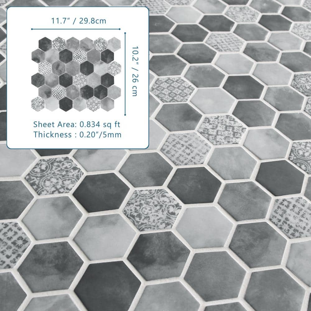 Gray Hexagon Recycled Glass Mosaic Wall and Floor Tile
