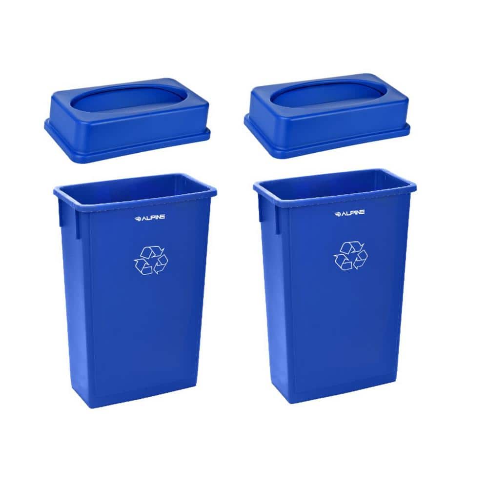 23 Gal. Green Plastic Commercial Recycling Slim Trash Can with Swing Lid  (3-Pack)