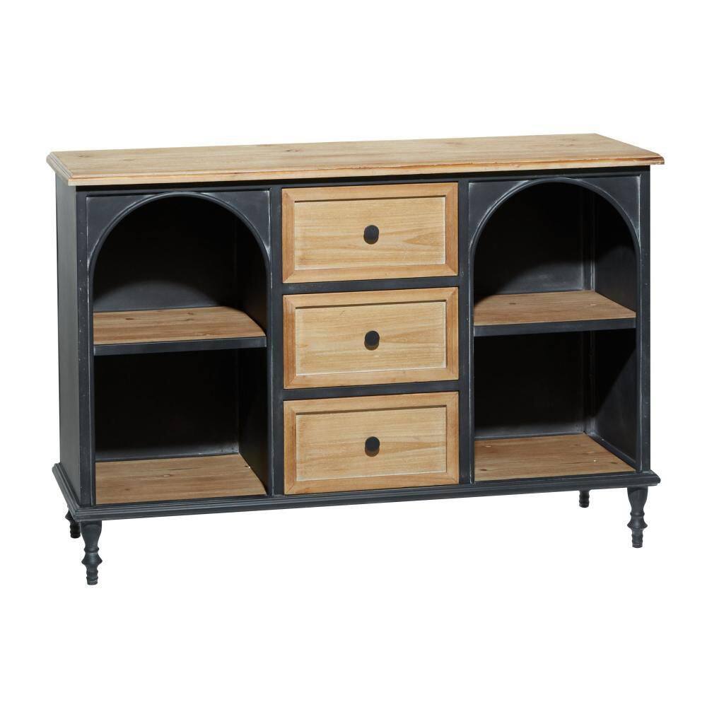 Front view of the Litton Lane black and wood cabinet.
