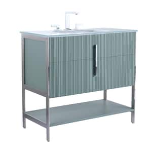 36 in. W x 18 in. D x 33.5 in. H Bath Vanity in Mint Green with Glass Vanity Top in White With Chrome Hardware